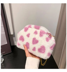 Women Love Heart Shoulder Messenger Chain Cross Body Chain Bags Zipper Purses