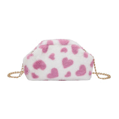 Women Love Heart Shoulder Messenger Chain Cross Body Chain Bags Zipper Purses