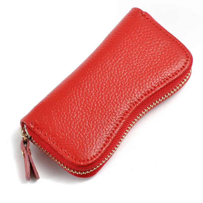 Cowhide Leather Zipper Purse Key Rings Bag Key Wallets