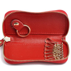Cowhide Leather Zipper Purse Key Rings Bag Key Wallets