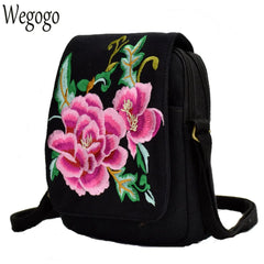 Boho Floral Embroidery Messenger Bag Canvas Small Coins Purse Shoulder Bags