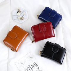 Women Retro Zipper Wallet Oil Wax Leather Short Wallet Small Card Bag