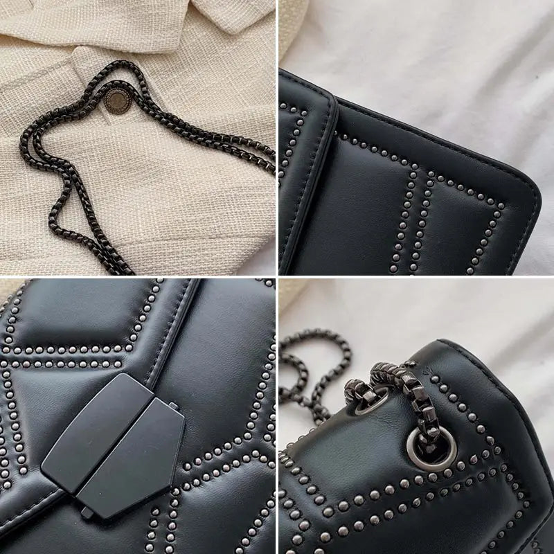 Women PU Leather Rivet Chain Shoulder Bag Handbags Crossbody Messenger Bags