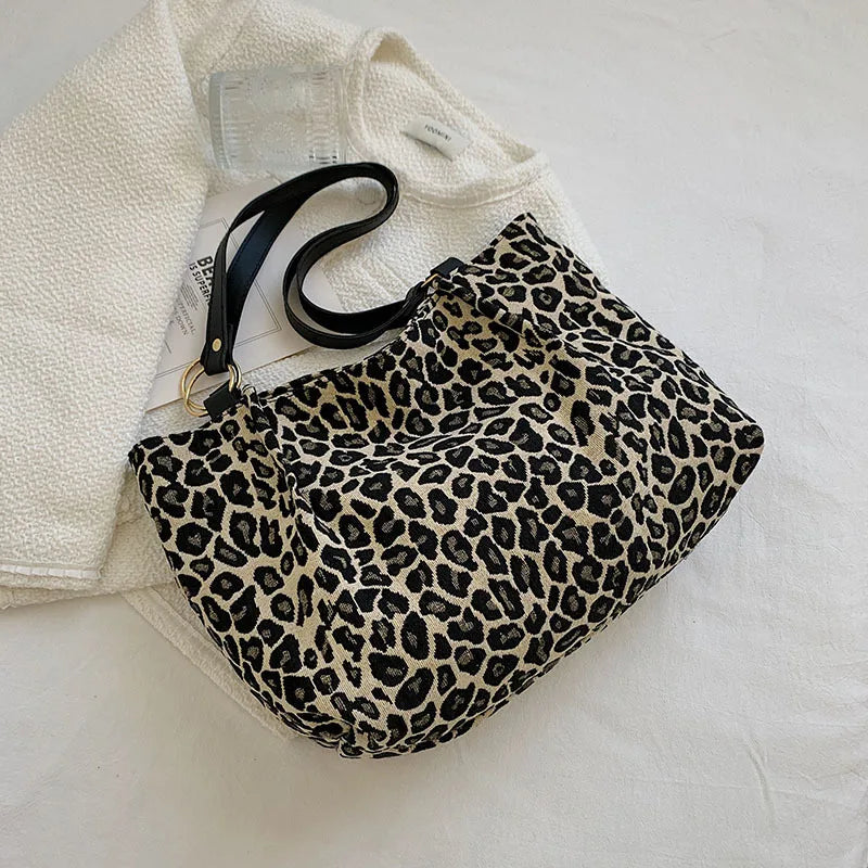Leopard Canvas Shoulder Tote Bag