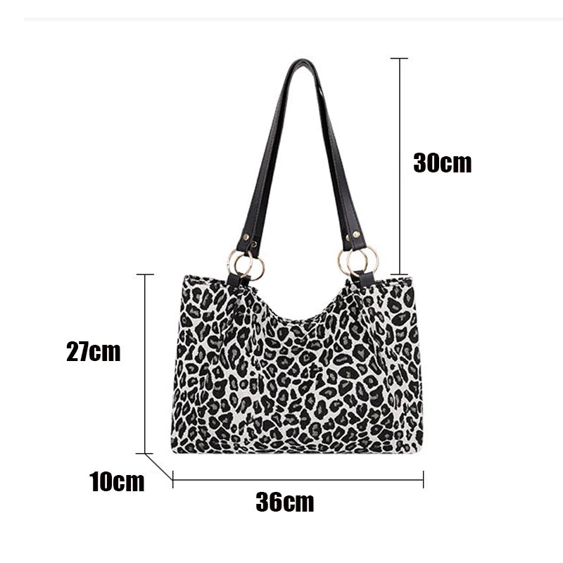 Leopard Canvas Shoulder Tote Bag