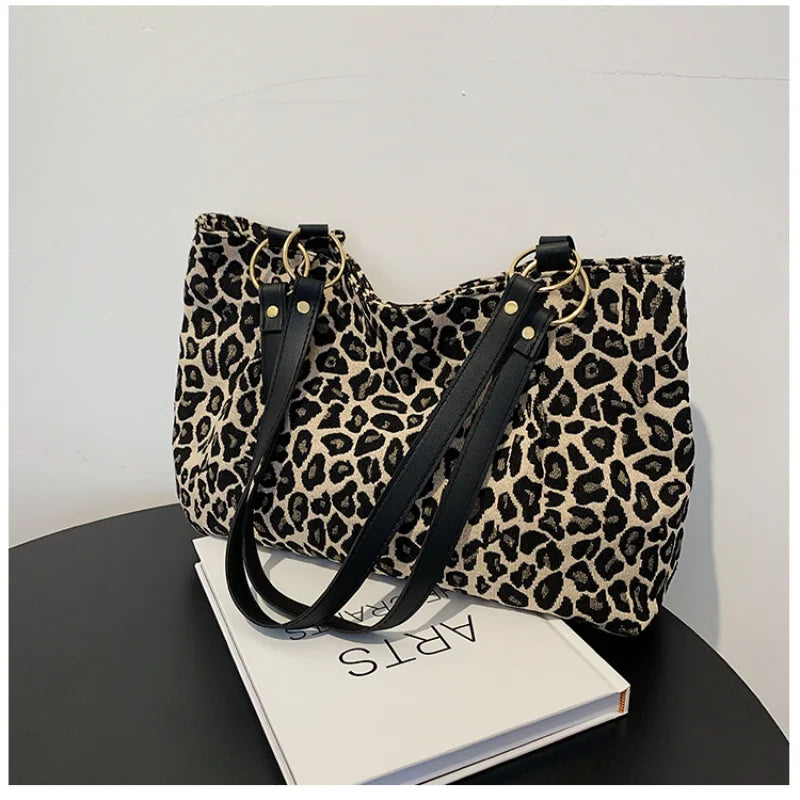 Leopard Canvas Shoulder Tote Bag