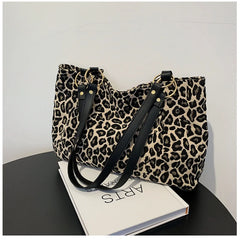 Leopard Canvas Shoulder Tote Bag