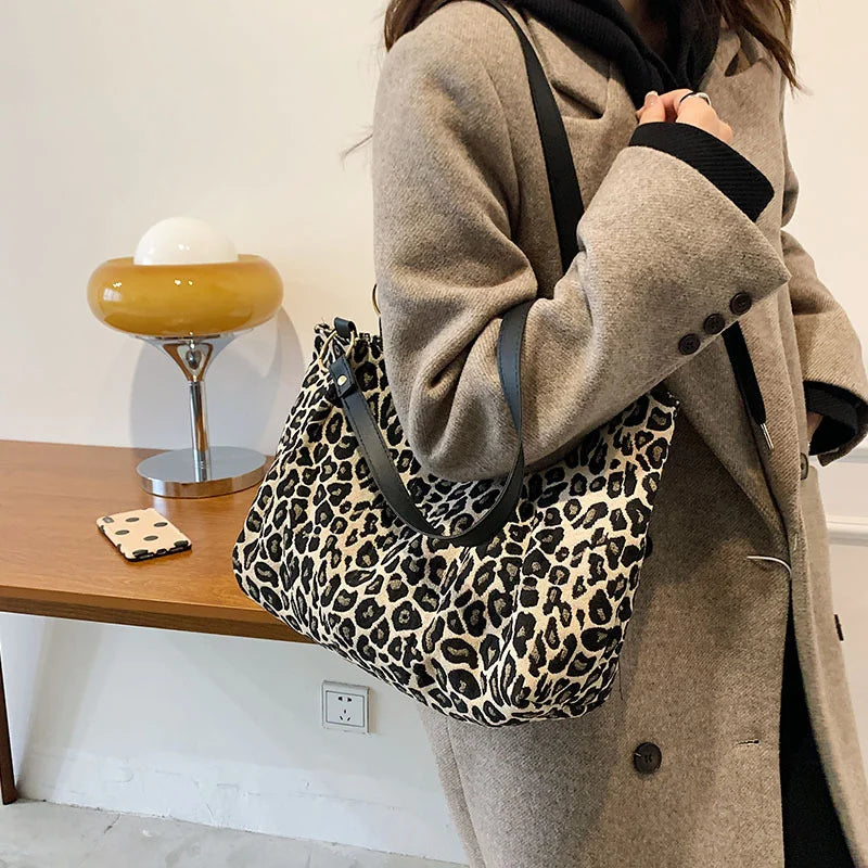 Leopard Canvas Shoulder Tote Bag