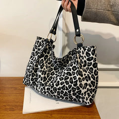 Leopard Shoulder Bags Large Capacity Tote Canvas Shopping Travel Bags