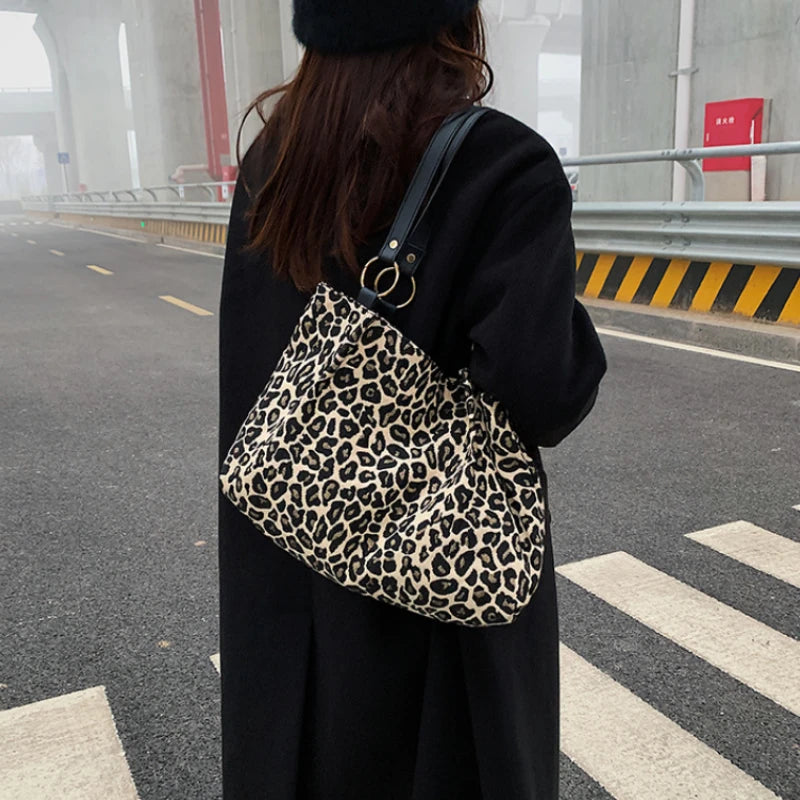 Leopard Canvas Shoulder Tote Bag