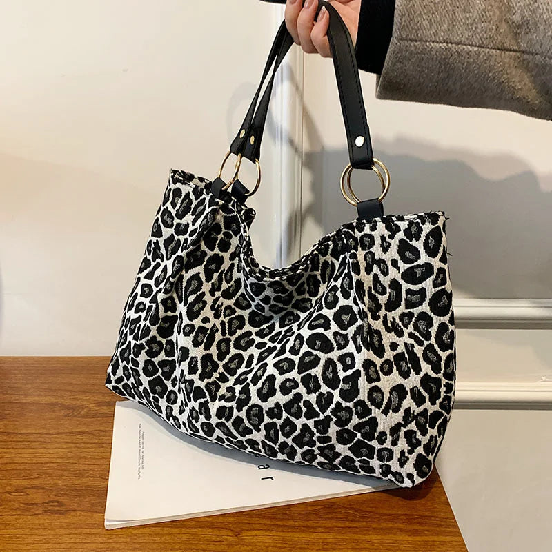 Leopard Canvas Shoulder Tote Bag