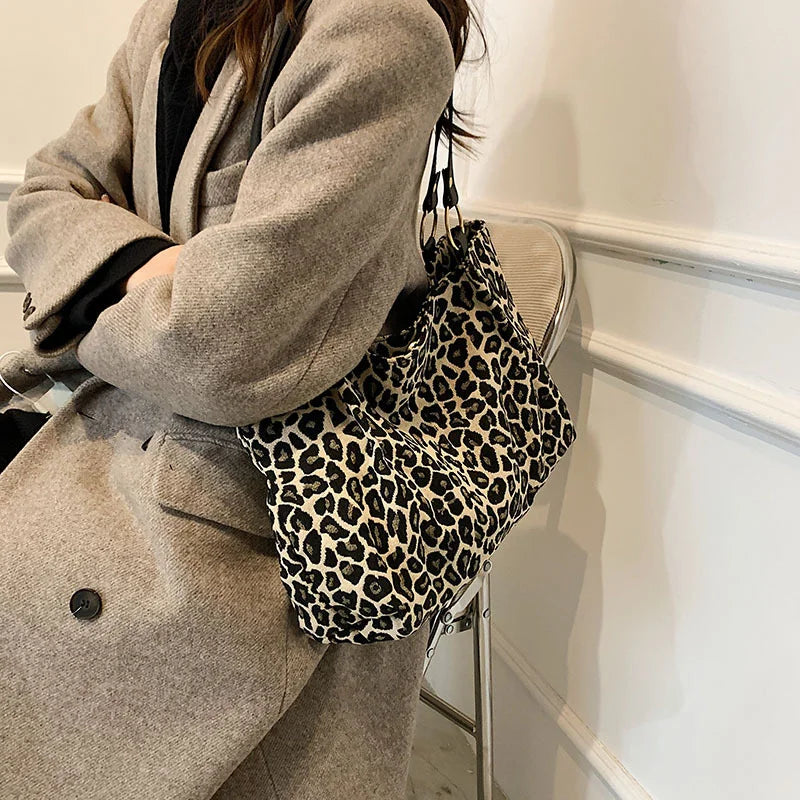 Leopard Canvas Shoulder Tote Bag