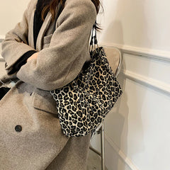 Leopard Canvas Shoulder Tote Bag