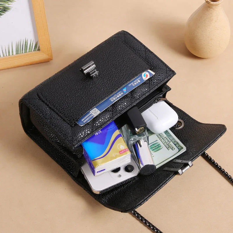 Women Rhombus Chain Bag Pure Leather Handbag Large Capacity Crossbody Wallet
