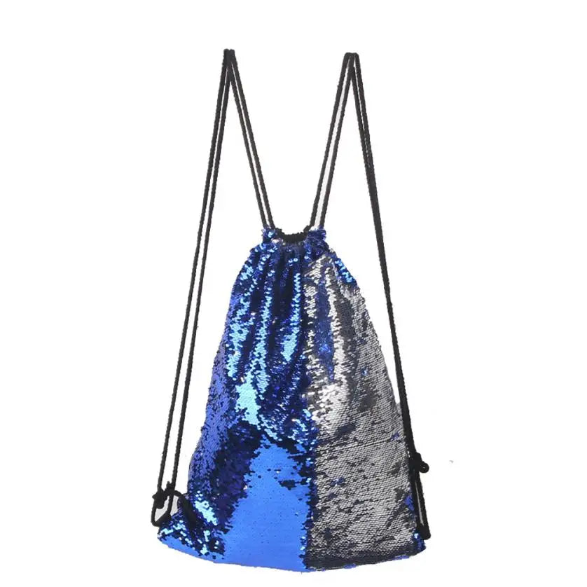 Sequins Drawstring Backpack School Bag Travel Rucksack