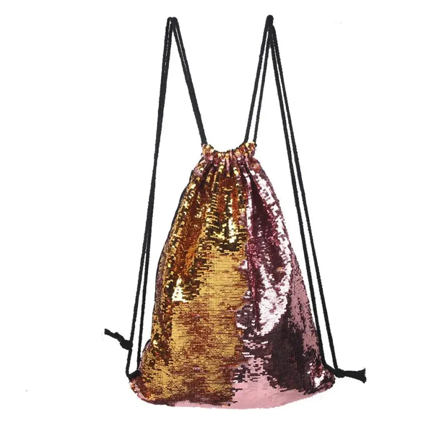 Sequins Drawstring Backpack School Bag Travel Rucksack