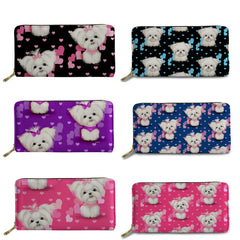 Maltese Floral Long Leather Wallet for Women