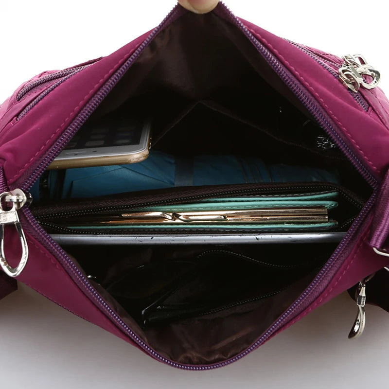 Women Shoulder Bag Nylon Crossbody Bags Female Waterproof Plaid Messenger Bag