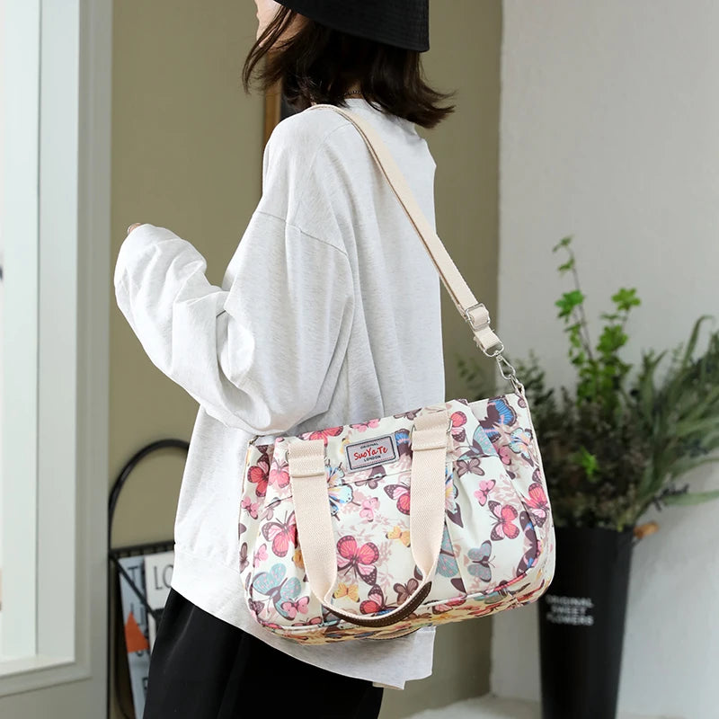 Flower Printed Shoulder Messenger Bag Women Crossbody Tote Handbag