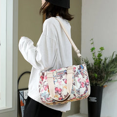 Flower Printed Shoulder Messenger Bag Women Crossbody Tote Handbag