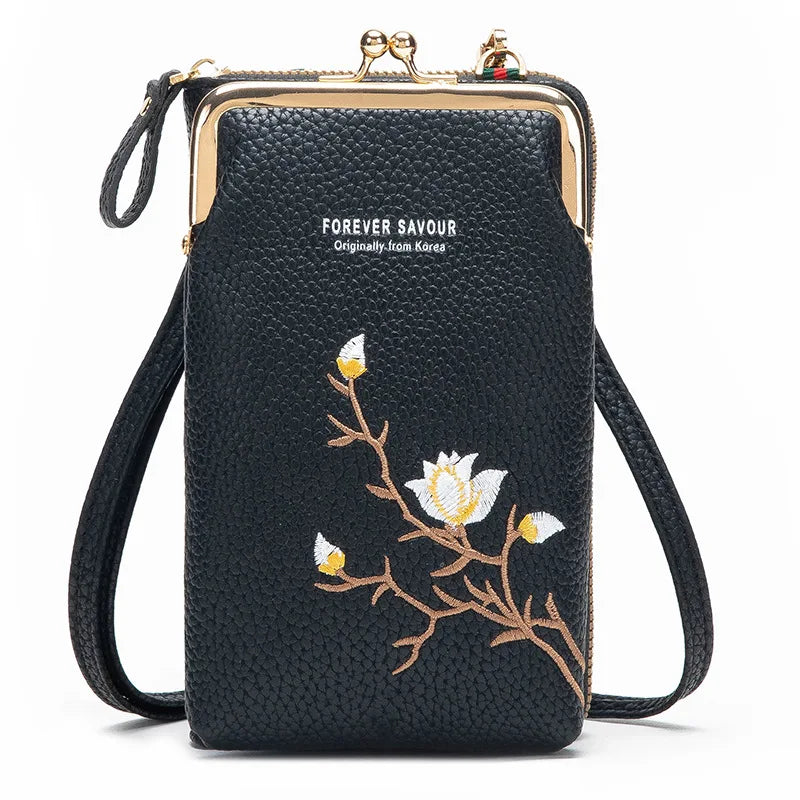 Women Crossbody Shoulder Bag Embroidery Flower Bolsas Phone Purses