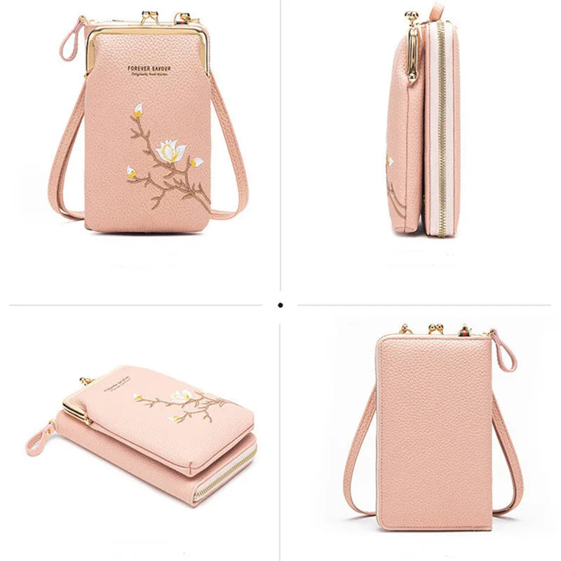 Women Crossbody Shoulder Bag Embroidery Flower Bolsas Phone Purses