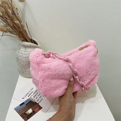 Women Soft Plush Shoulder Bag Autumn Winter Small Underarm Bag Female Acrylic Ch