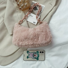 Women Soft Plush Shoulder Bag Autumn Winter Small Underarm Bag Female Acrylic Ch