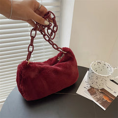Women Soft Plush Shoulder Bag Autumn Winter Small Underarm Bag Female Acrylic Ch