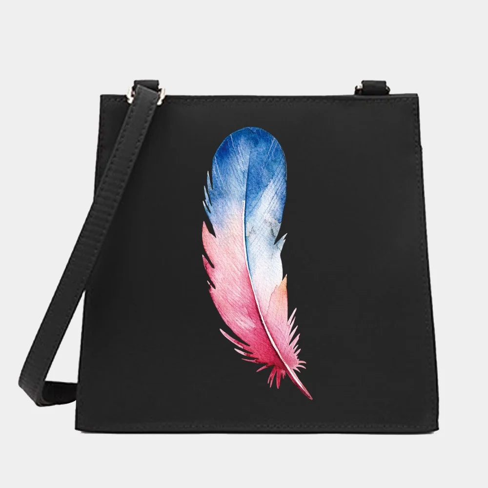 Women Square Bags Shoulder Crossbody Feather Pattern Casual Tote Messenger Bag