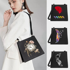 Women Square Bags Shoulder Crossbody Feather Pattern Casual Tote Messenger Bag