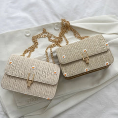 Women Straw Woven Shoulder Crossbody Messenger Bag Summer Beach Chain Handbag