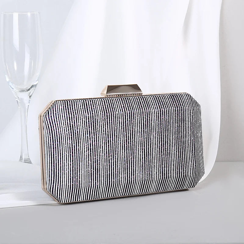 Striped Evening Clutch Bag Wedding Party Wallet Chain Shoulder Purse