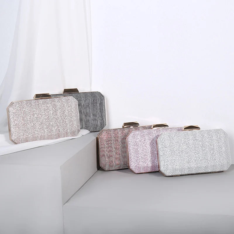 Striped Evening Clutch Bag Wedding Party Wallet Chain Shoulder Purse