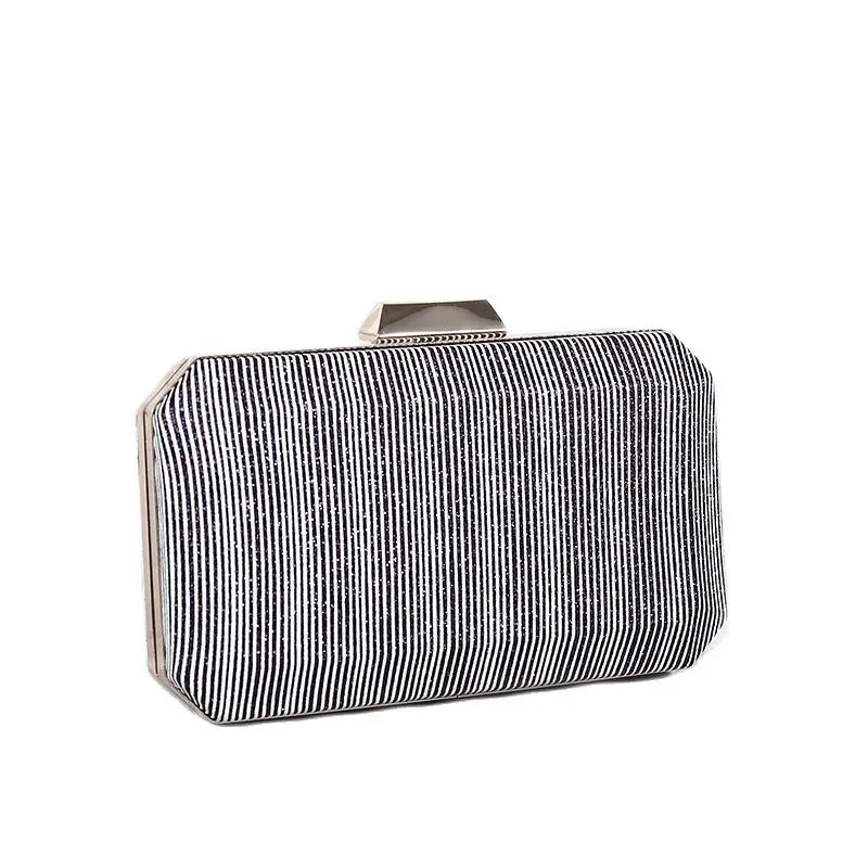 Striped Evening Clutch Bag Wedding Party Wallet Chain Shoulder Purse