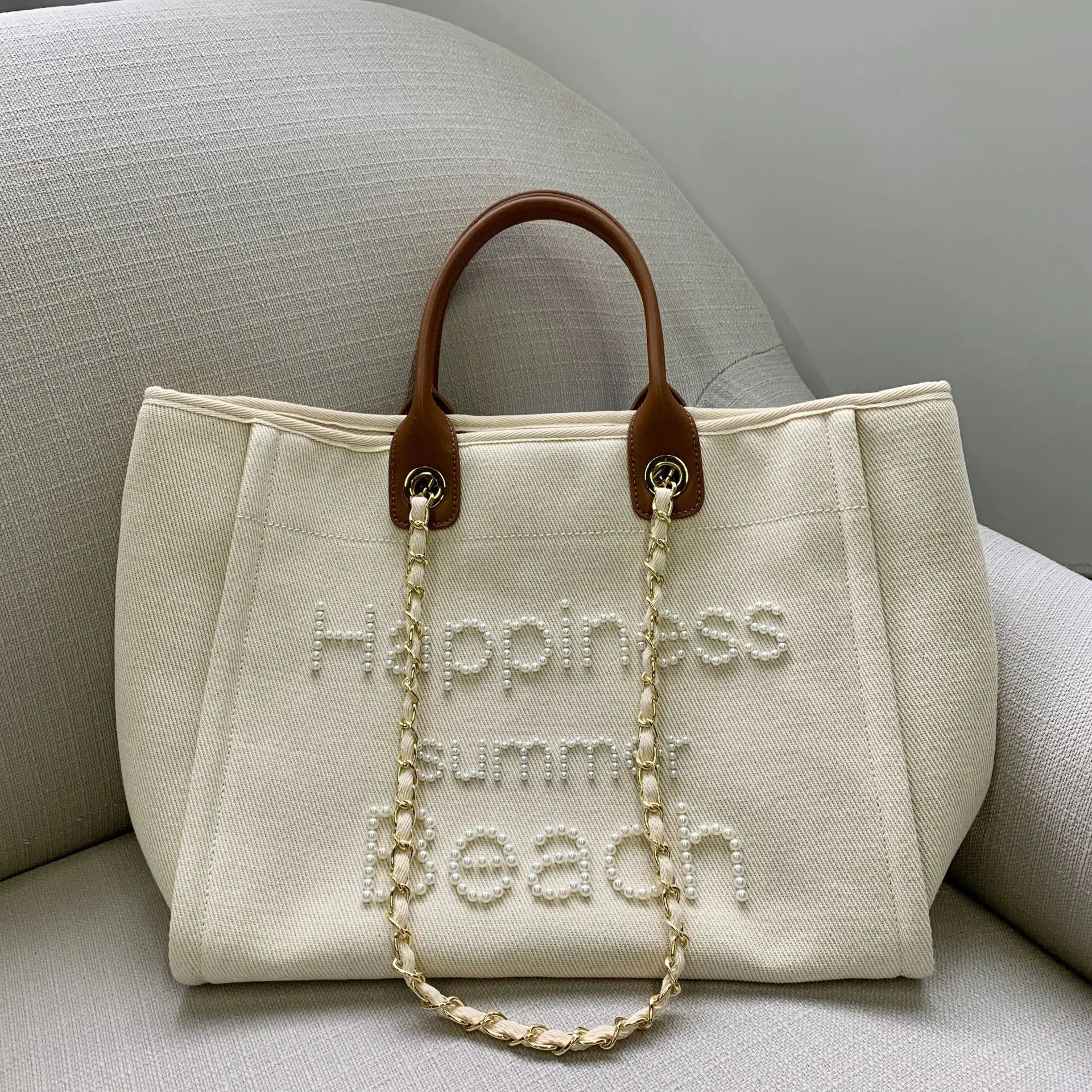 Women Tote Bag Canvas Large Handbag Chains Leather Shoulder Bags