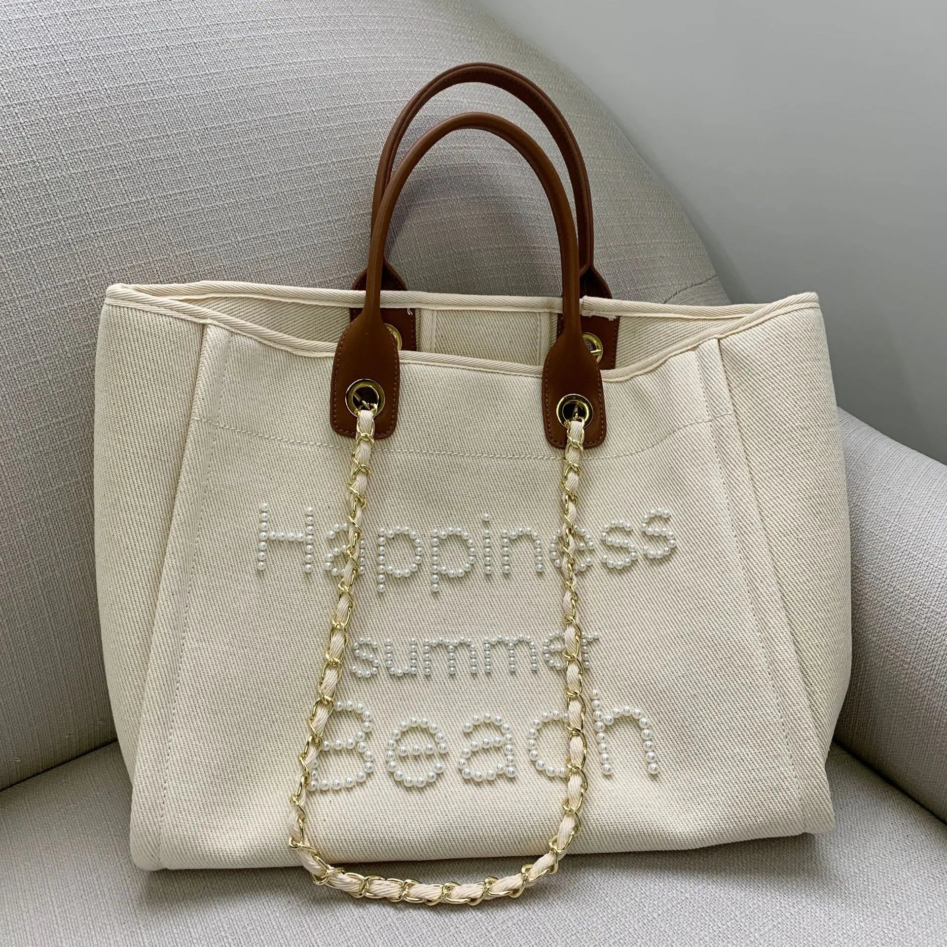 Women Tote Bag Canvas Large Handbag Chains Leather Shoulder Bags