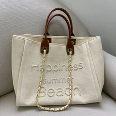 Women Tote Bag Canvas Large Handbag Chains Leather Shoulder Bags