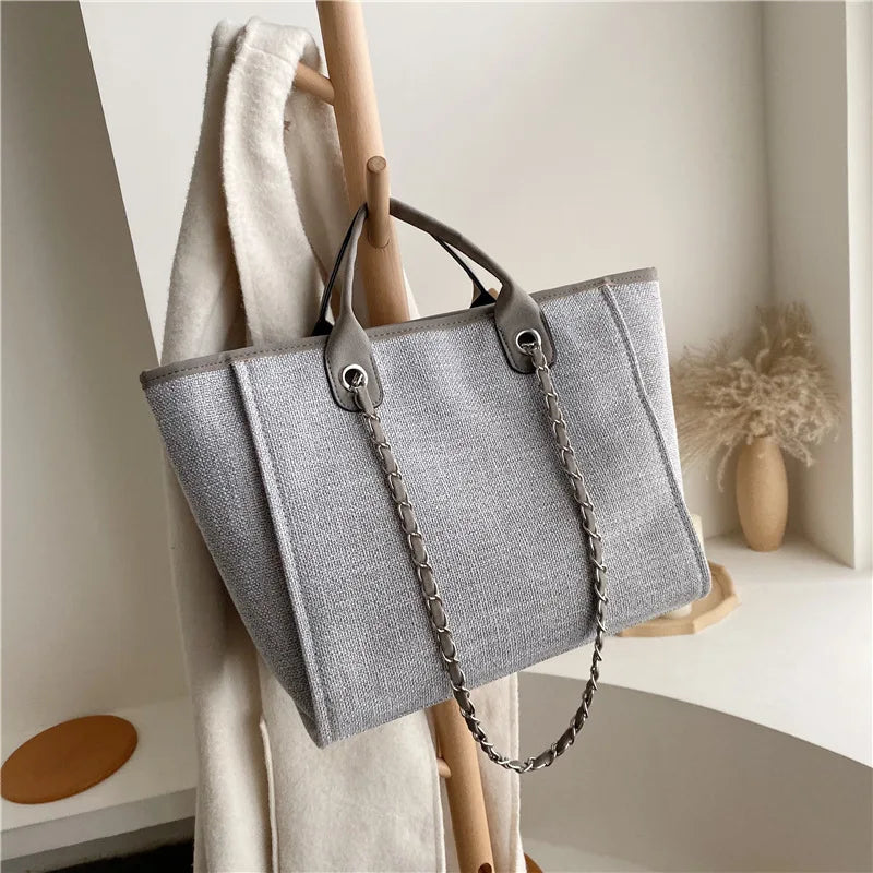 Women Tote Bag Canvas Large Handbag Chains Shoulder Bags