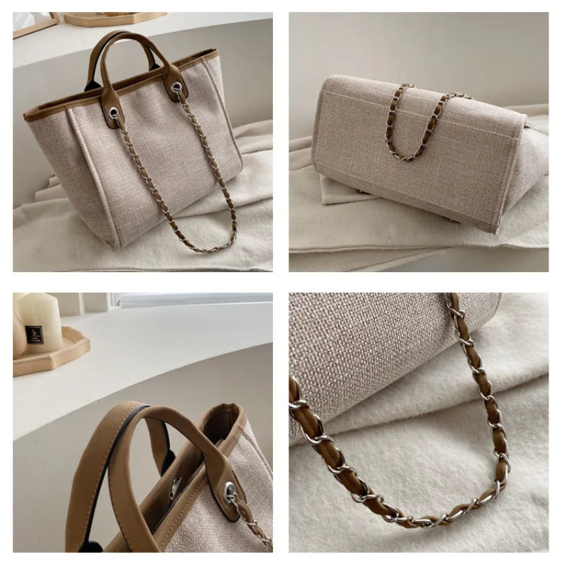 Women Tote Bag Canvas Large Handbag Chains Shoulder Bags