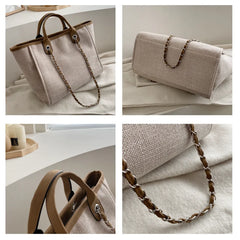 Women Tote Bag Canvas Large Handbag Chains Shoulder Bags