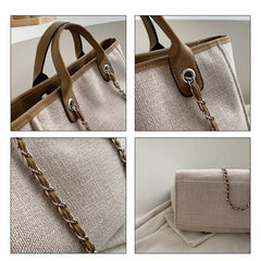 Women Tote Bag Canvas Large Handbag Chains Shoulder Bags