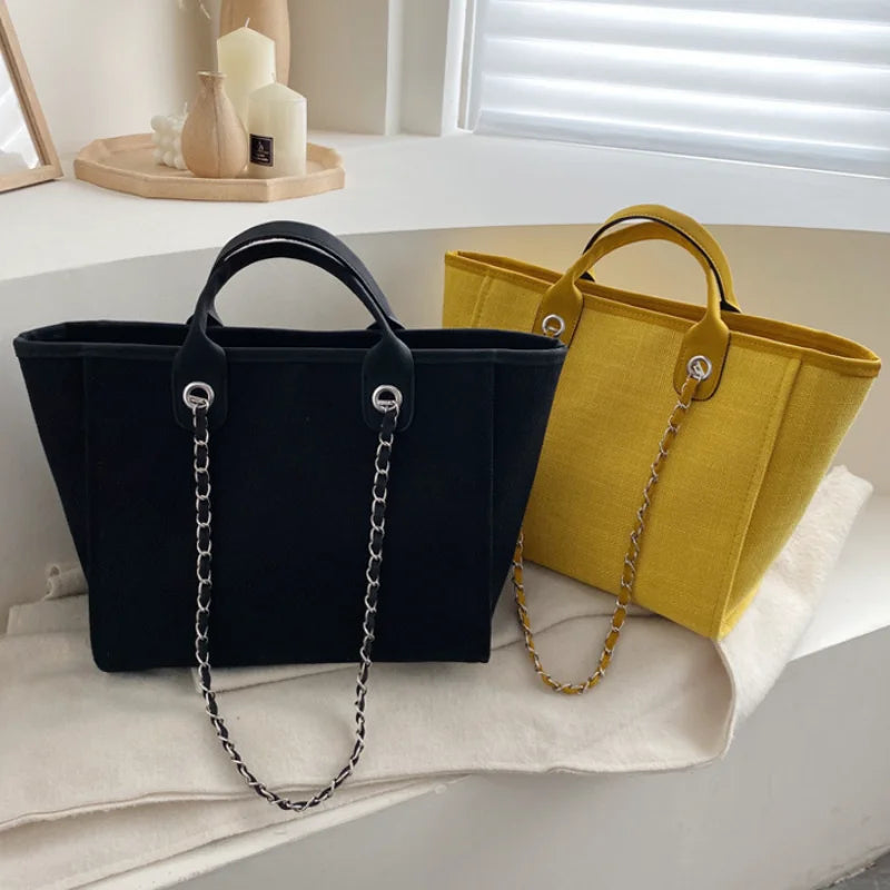 Women Tote Bag Canvas Large Handbag Chains Shoulder Bags