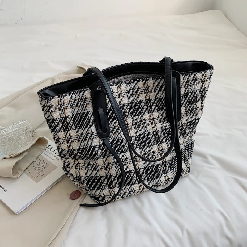Women Tote Bag Plaid Large Striped Handbag Shoulder Bags Ladies Big Messenger Ba