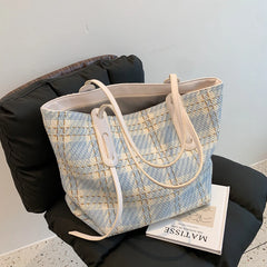 Women Tote Bag Plaid Large Striped Handbag Shoulder Bags Ladies Big Messenger Ba