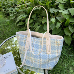 Women Tote Bag Plaid Large Striped Handbag Shoulder Bags Ladies Big Messenger Ba