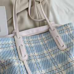 Women Tote Bag Plaid Large Striped Handbag Shoulder Bags Ladies Big Messenger Ba