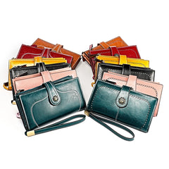 Women Wallet Oil Wax Leather Retro Long Wallet Large Capacity Clutch