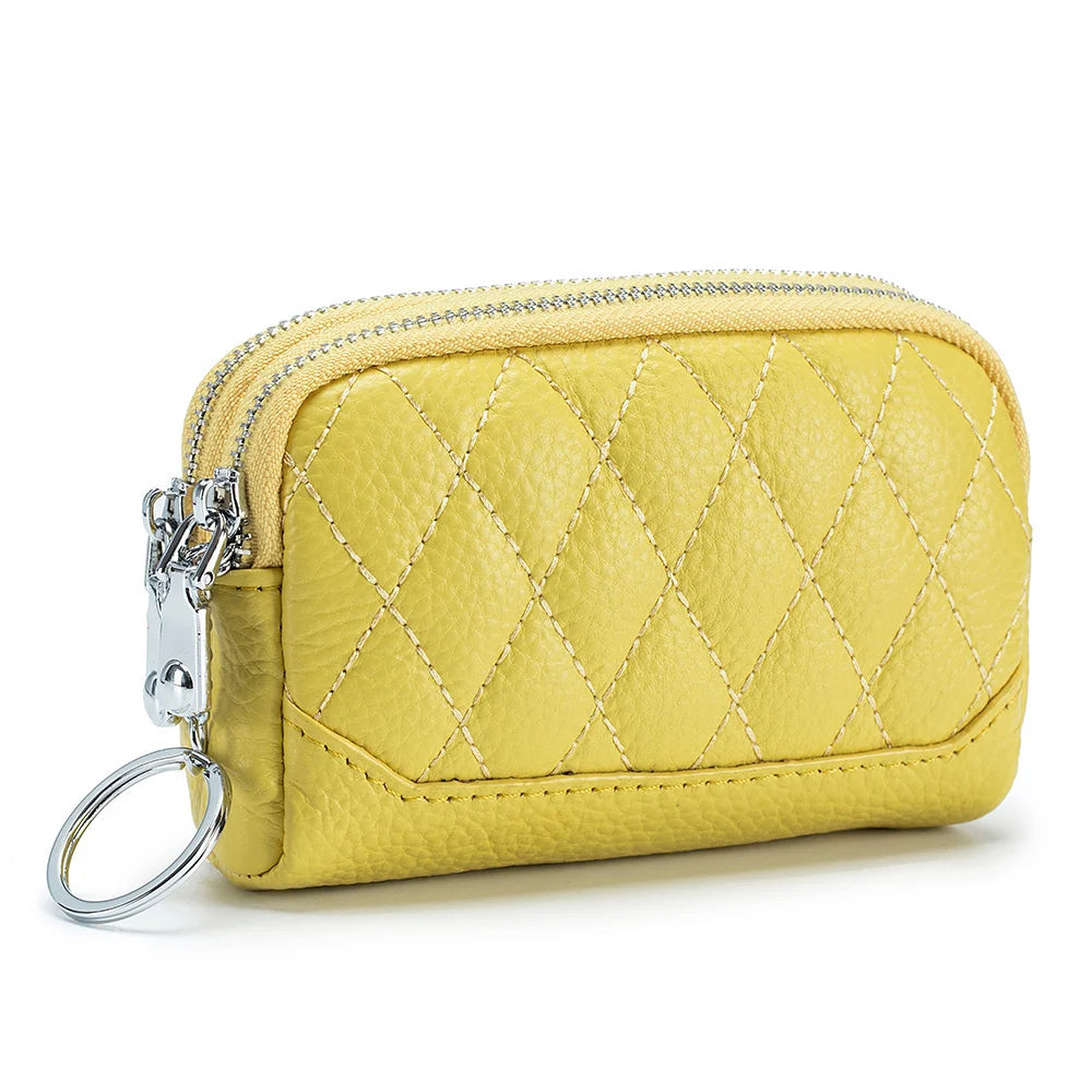 Zipper Cow Leather Women Wallet Mini Coin Purse Key Chain