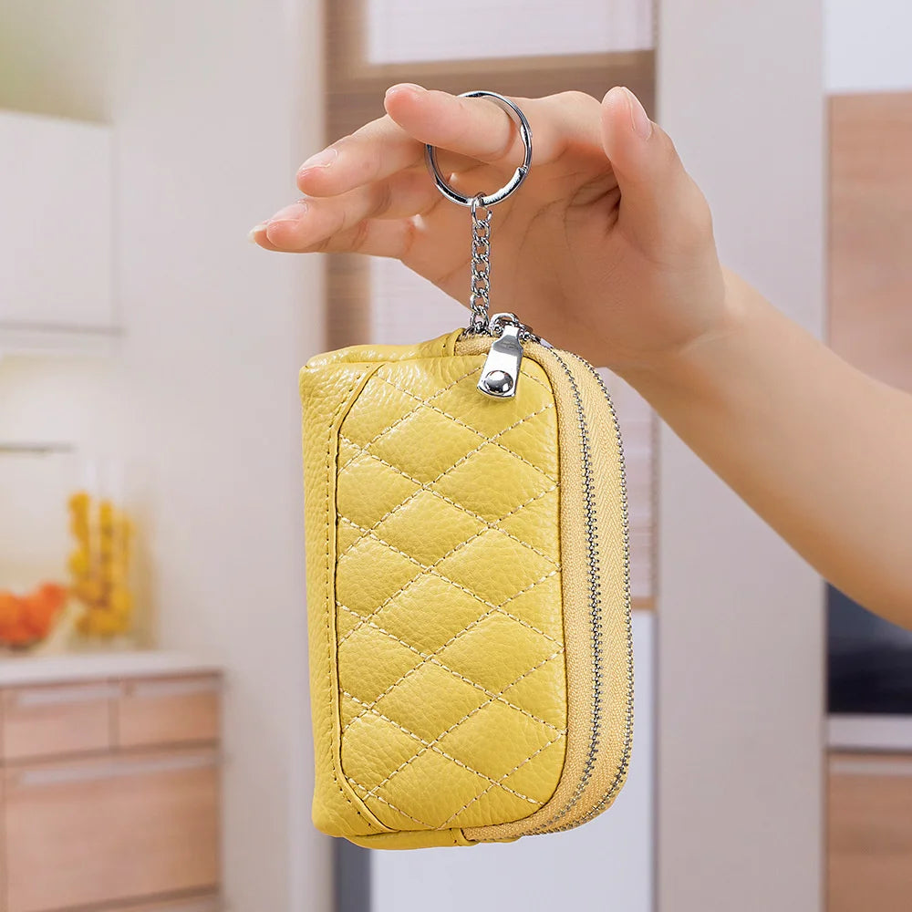 Zipper Cow Leather Women Wallet Mini Coin Purse Key Chain